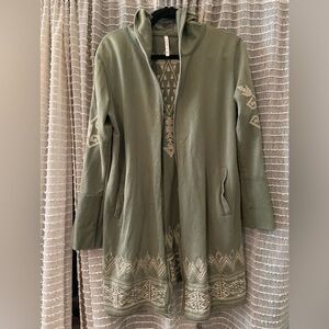 Boho Olive Green Embroidered Open Front cardigan